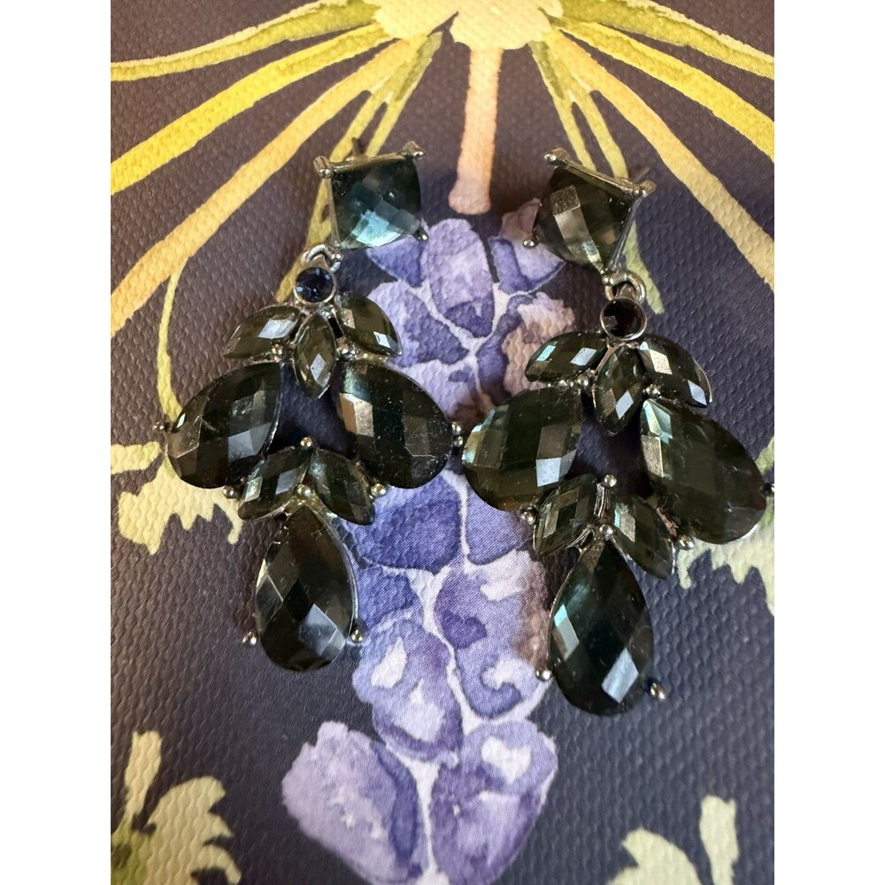 Silver Tone Teardrop Black Crystal Dangle/Drop Earrings Butterfly Closure - Picture 2 of 3